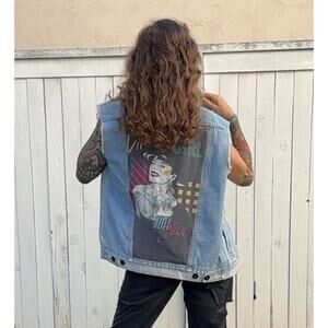 BILLY JOEL Uptown Girl Vintage Retro Upcycled Denim Vest 70s 80s Pop Rock Sz M